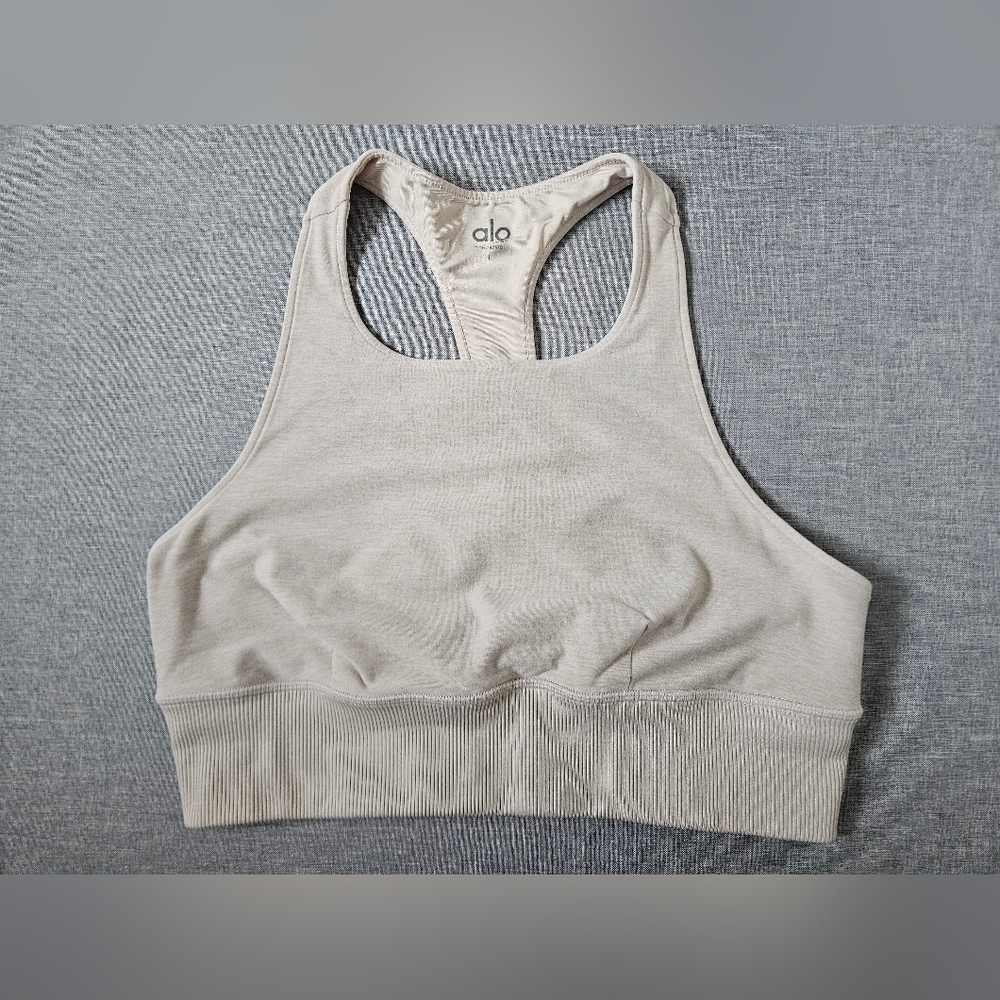 ALO Yoga Women's Light Gray High Neck Sports Bra - Picture 4 of 9